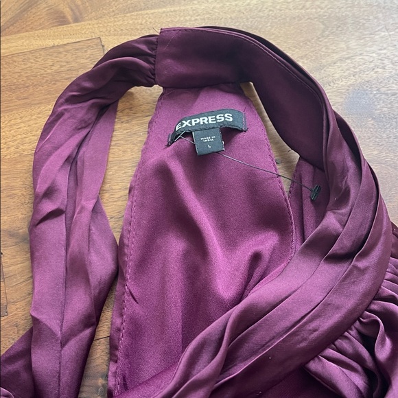 EXPRESS NWT Women's L Plum Purple Satin Mock Neck Wide Leg Jumpsuit - Picture 5 of 5